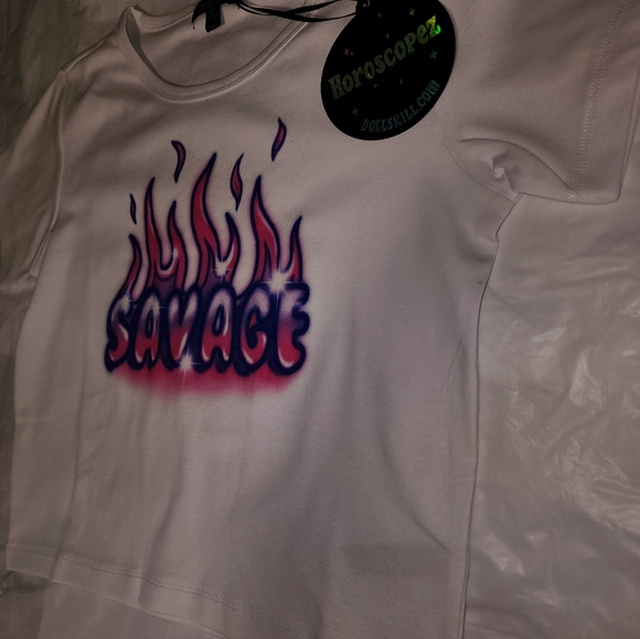 NWT Dolls Kill Hot Pink And Purple Airbrush Savage Crop Top - Picture 6 of 9